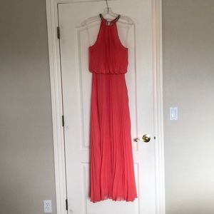 Coral Pleated Formal Dress